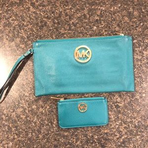 Michael Kors wristlet with matching card holder